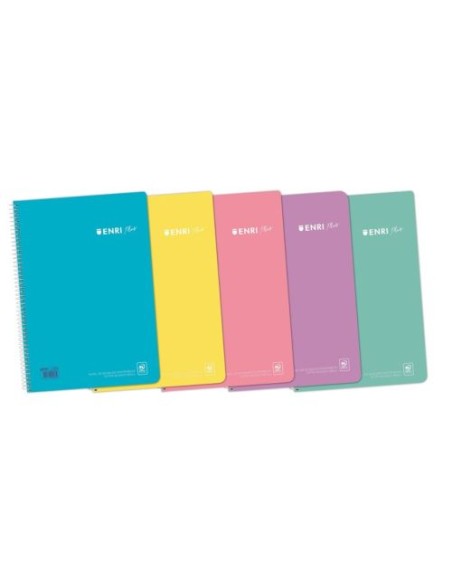 Paq 5 cuaderno espiral fº 80h 90g cuad4x4 c m enri plus tapa plastico colores pastel